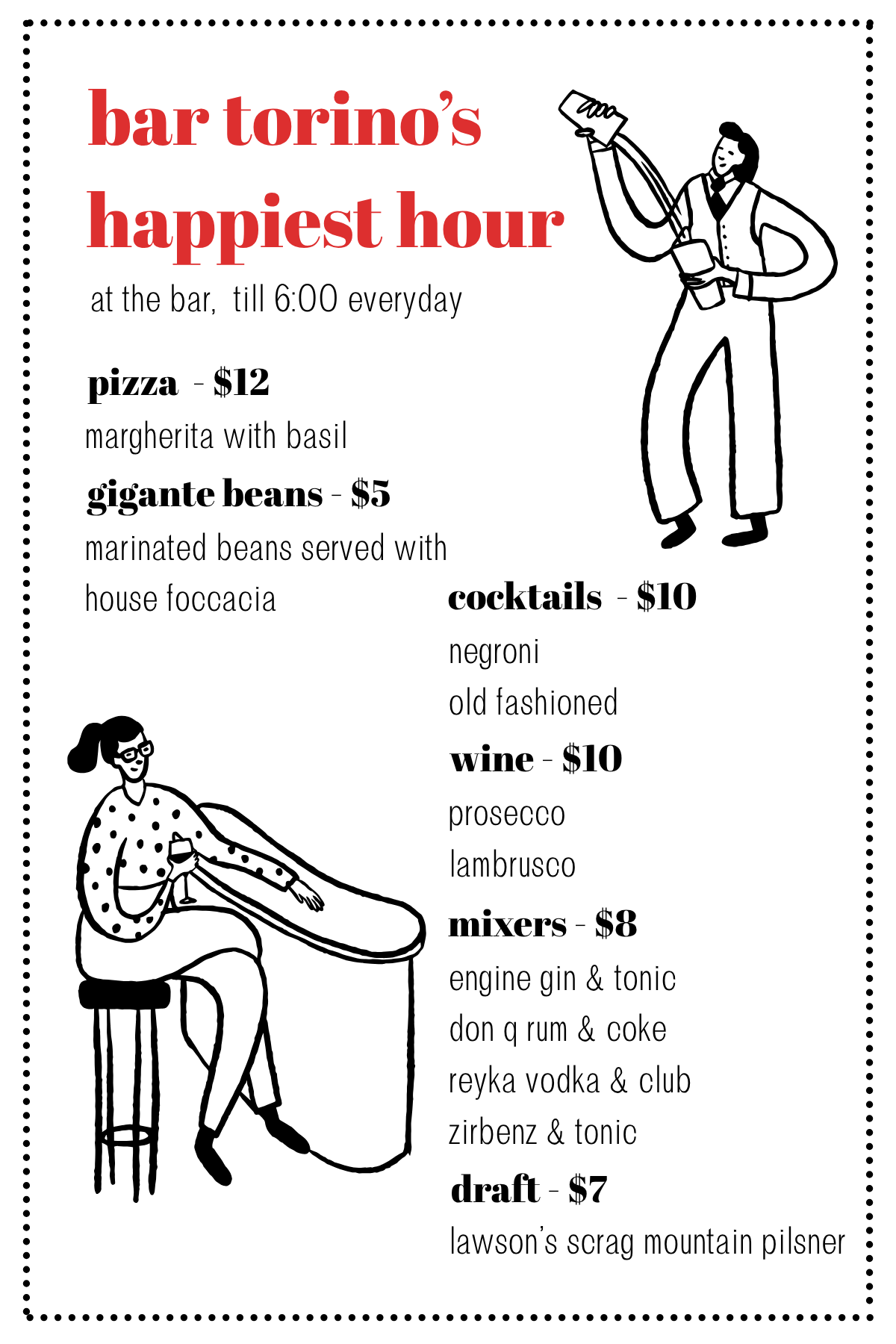 Bar Torino happy hour menu