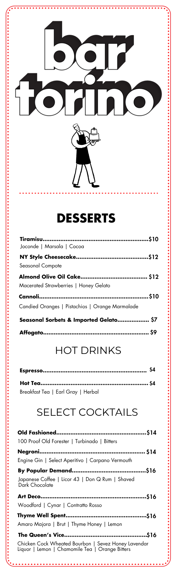 Bar Torino dessert menu
